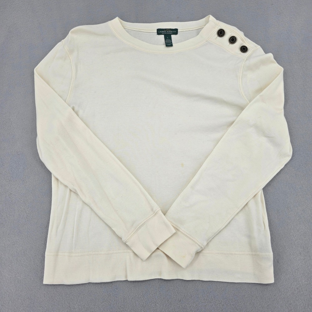 Lauren Jeans Co Ralph Lauren Cream Shoulder Button Long Sleeve Top Large